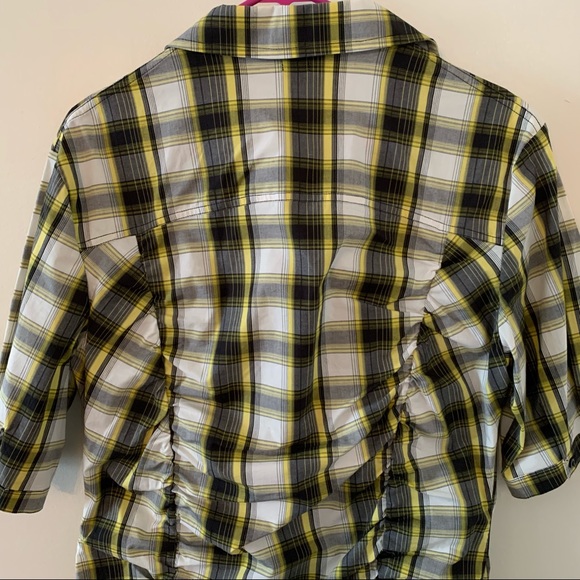 Adam Jacobs Blouse Black Yellow Plaid SS Sz 16 - Picture 8 of 10